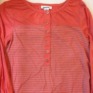 All cotton coral striped long sleeve shirt